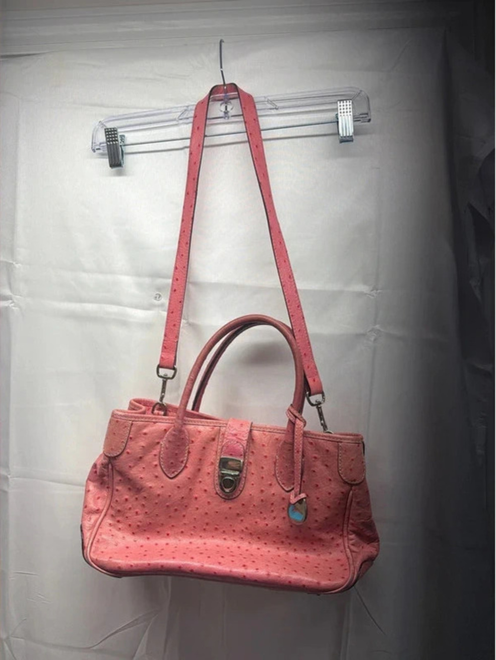 Dooney and Bourke, pink ostrich, leather tote Y2K